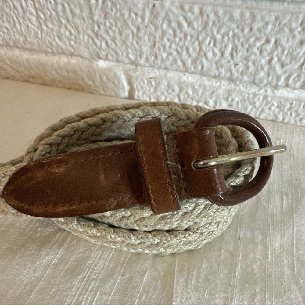 Vintage Braided Brown Leather & Cotton Belt - Leather Buckle - SIZE 32 -36 - Picture 5 of 5